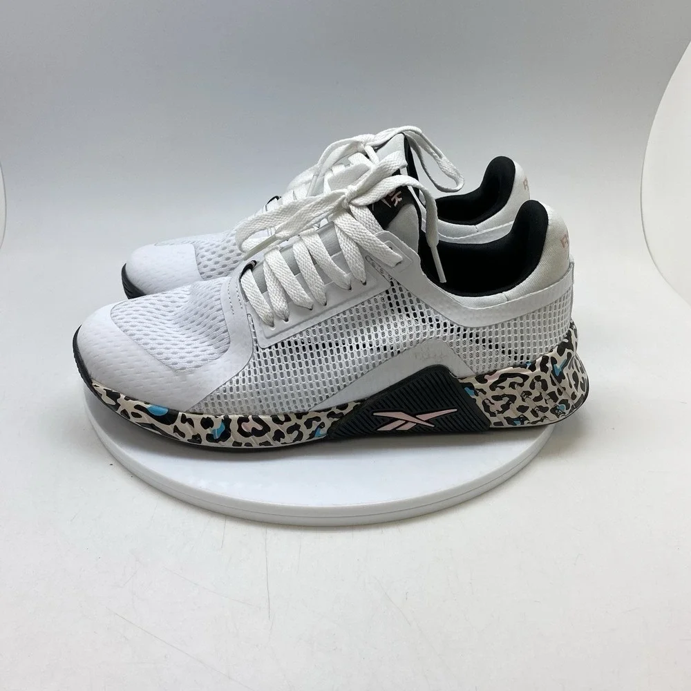 Reebok Sneakers Womens 9 Galaxy 5 White Leopard Print Running Athletic Shoes